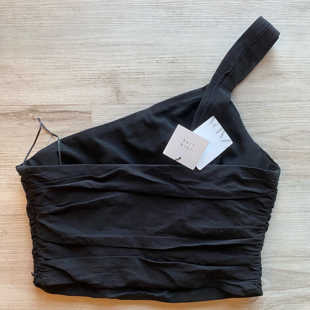 NWT ZARA Linen One Shoulder Crop Top - Picture 3 of 6